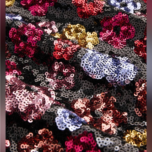 Cider FLORAL SEQUIN SCOOP NECKLINE SPLIT MINI DRESS L RP-16 - Picture 4 of 5